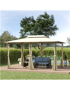 Outsunny 4x3m Metal Gazebo Canopy Party Tent with Curtains Sidewalls, Beige 2