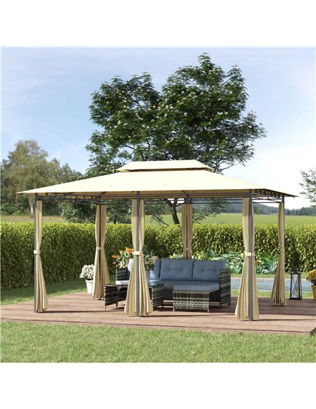 Outsunny 4m x 3(m) Metal Gazebo Canopy Party Tent Garden Pavillion Patio Shelter Pavilion with Curtains Sidewalls Beige - pic 10990 | FastDaddyshop