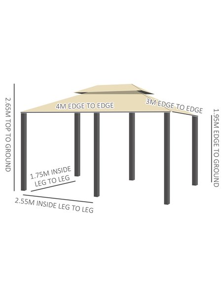 Outsunny 4m x 3(m) Metal Gazebo Canopy Party Tent Garden Pavillion Patio Shelter Pavilion with Curtains Sidewalls Beige - pic 10991 | FastDaddyshop