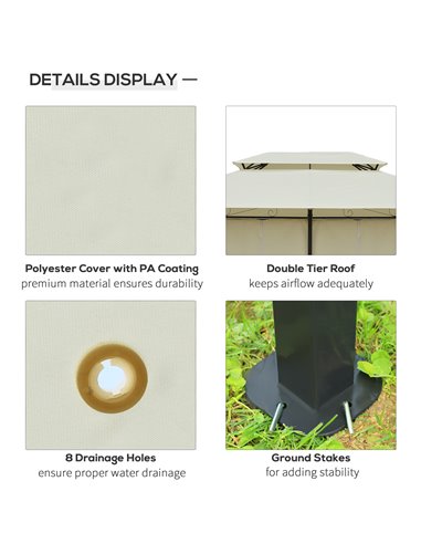 Outsunny 4m x 3(m) Metal Gazebo Canopy Party Tent Garden Pavillion Patio Shelter Pavilion with Curtains Sidewalls Beige