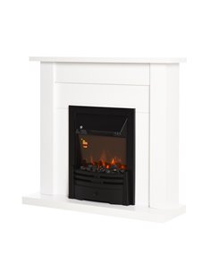 HOMCOM Electric Firplace Suites & Mantelpiece w/LED Flames Remote Marble Stone Modern Curved Surround Intelligent Safe Tempered 