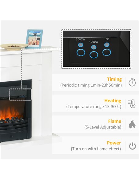 HOMCOM Electric Firplace Suites & Mantelpiece w/LED Flames Remote Marble Stone Modern Curved Surround Intelligent Safe Tempered  - pic 109965 | FastDaddyshop