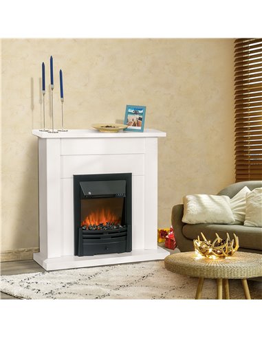 HOMCOM Electric Firplace Suites & Mantelpiece w/LED Flames Remote Marble Stone Modern Curved Surround Intelligent Safe Tempered 