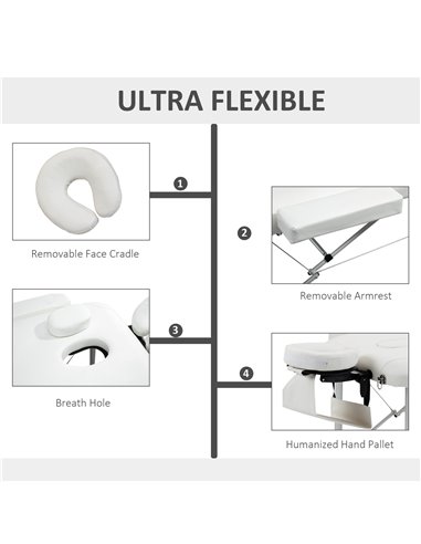 HOMCOM Foldable Massage Table Professional Salon SPA Facial Couch Bed White 700-039V70WT