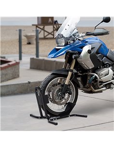 HOMCOM Metal Motorcycle Motorbike Wheel Chock Locking Stand System 17”,19”,21”/43,48,51 Cm Front Wheels Steel Adjustable Fixing  2