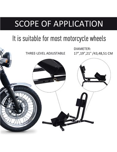 HOMCOM Metal Motorcycle Motorbike Wheel Chock Locking Stand System 17”,19”,21”/43,48,51 Cm Front Wheels Steel Adjustable Fixing 