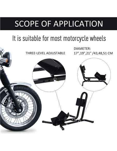 HOMCOM Metal Motorcycle Motorbike Wheel Chock Locking Stand System 17”,19”,21”/43,48,51 Cm Front Wheels Steel Adjustable Fixing  - pic 110018 | FastDaddyshop