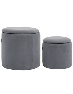 HOMCOM Set of Two Corduroy Storage Ottomans - Grey 838-273V70GY