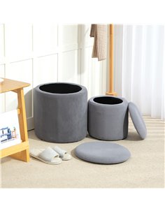 HOMCOM Set of Two Corduroy Storage Ottomans - Grey 838-273V70GY 2