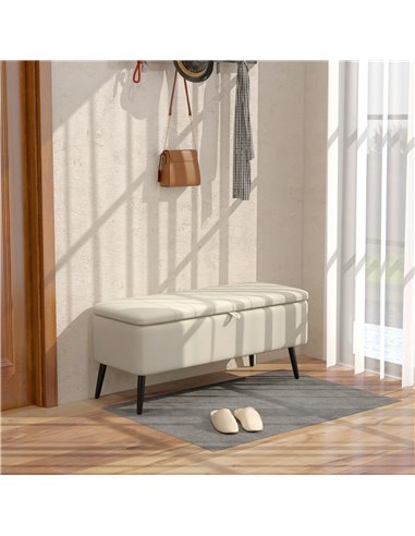 HOMCOM Linen-Look 92 x 31cm Storage Ottoman - Cream White 838-272V70CW