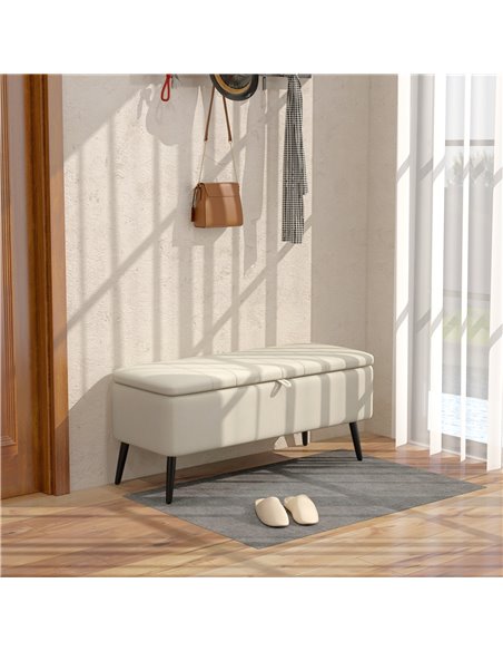 HOMCOM Linen-Look 92 x 31cm Storage Ottoman - Cream White 838-272V70CW - pic 110115 | FastDaddyshop