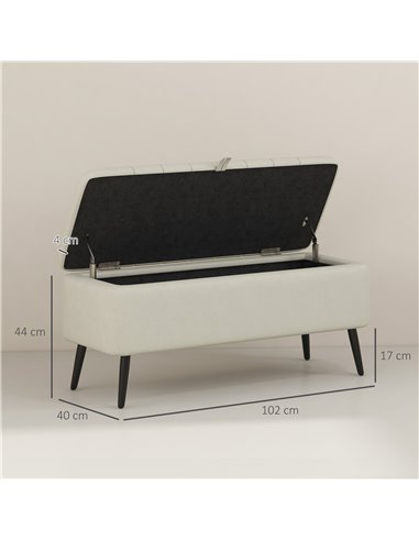 HOMCOM Linen-Look 92 x 31cm Storage Ottoman - Cream White 838-272V70CW