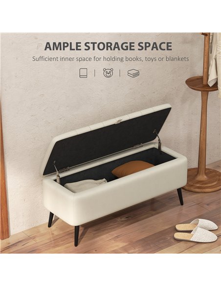 HOMCOM Linen-Look 92 x 31cm Storage Ottoman - Cream White 838-272V70CW - pic 110117 | FastDaddyshop