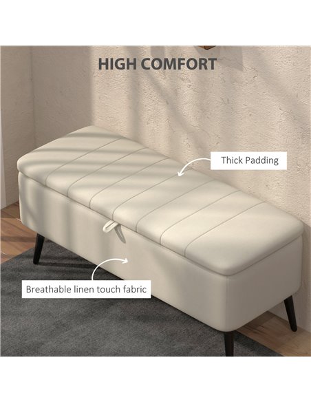 HOMCOM Linen-Look 92 x 31cm Storage Ottoman - Cream White 838-272V70CW - pic 110118 | FastDaddyshop
