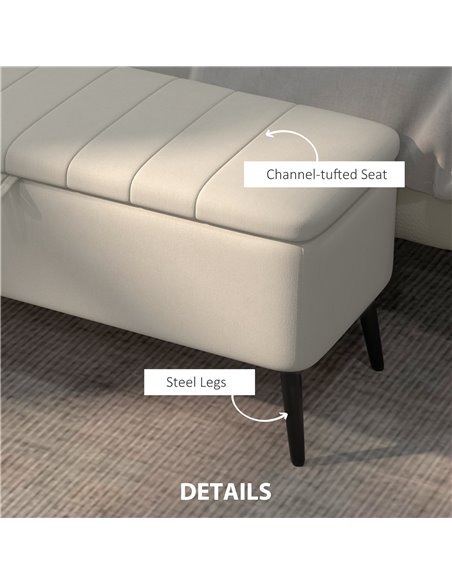 HOMCOM Linen-Look 92 x 31cm Storage Ottoman - Cream White 838-272V70CW - pic 110119 | FastDaddyshop