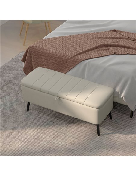 HOMCOM Linen-Look 92 x 31cm Storage Ottoman - Cream White 838-272V70CW - pic 110120 | FastDaddyshop
