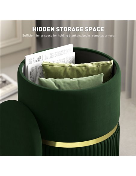 HOMCOM Velvet-Feel Storage Ottoman - Green 838-439V70DG - pic 110135 | FastDaddyshop