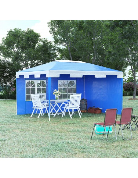Outsunny 3 x 4 m Party Gazebo Marquee Garden Canopy Outdoor BBQ Tent Camping Patio Awning with 2 Sidewalls, Blue - pic 11014 | FastDaddyshop