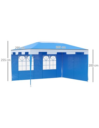 Outsunny 3 x 4 m Party Gazebo Marquee Garden Canopy Outdoor BBQ Tent Camping Patio Awning with 2 Sidewalls, Blue