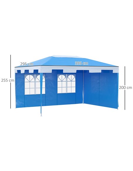 Outsunny 3 x 4 m Party Gazebo Marquee Garden Canopy Outdoor BBQ Tent Camping Patio Awning with 2 Sidewalls, Blue - pic 11015 | FastDaddyshop