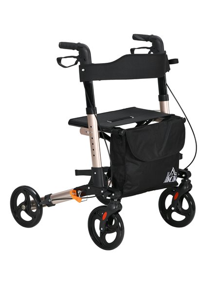HOMCOM 4 Wheel Rollator with Seat and Back, Folding Mobility Walker with Carry Bag, Adjustable Height, Dual Brakes, Cane Holder, - pic 110150 | FastDaddyshop