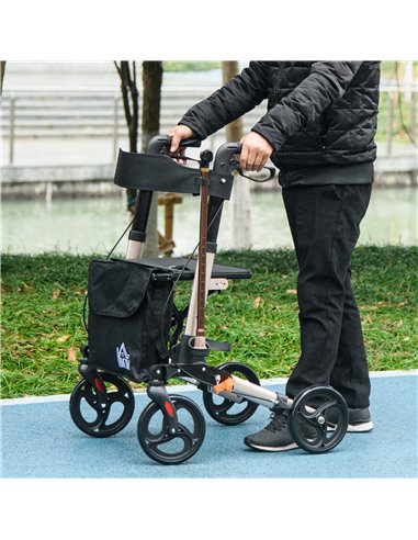 HOMCOM 4 Wheel Rollator with Seat and Back, Folding Mobility Walker with Carry Bag, Adjustable Height, Dual Brakes, Cane Holder,