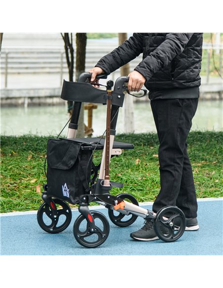 HOMCOM 4 Wheel Rollator with Seat and Back, Folding Mobility Walker with Carry Bag, Adjustable Height, Dual Brakes, Cane Holder, - pic 110151 | FastDaddyshop