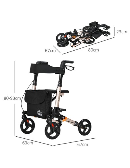 HOMCOM 4 Wheel Rollator with Seat and Back, Folding Mobility Walker with Carry Bag, Adjustable Height, Dual Brakes, Cane Holder, - pic 110152 | FastDaddyshop