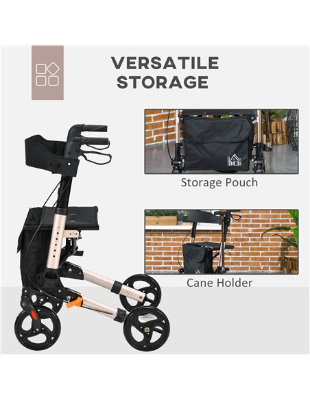 HOMCOM 4 Wheel Rollator with Seat and Back, Folding Mobility Walker with Carry Bag, Adjustable Height, Dual Brakes, Cane Holder, - pic 110154 | FastDaddyshop