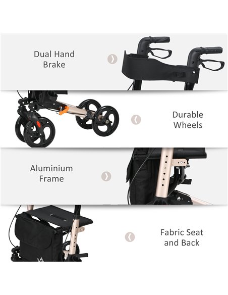 HOMCOM 4 Wheel Rollator with Seat and Back, Folding Mobility Walker with Carry Bag, Adjustable Height, Dual Brakes, Cane Holder, - pic 110155 | FastDaddyshop