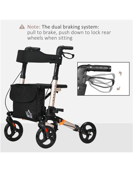 HOMCOM 4 Wheel Rollator with Seat and Back, Folding Mobility Walker with Carry Bag, Adjustable Height, Dual Brakes, Cane Holder, - pic 110157 | FastDaddyshop