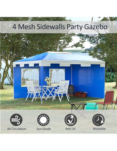 Outsunny 3 x 4 m Party Gazebo Marquee Garden Canopy Outdoor BBQ Tent Camping Patio Awning with 2 Sidewalls, Blue
