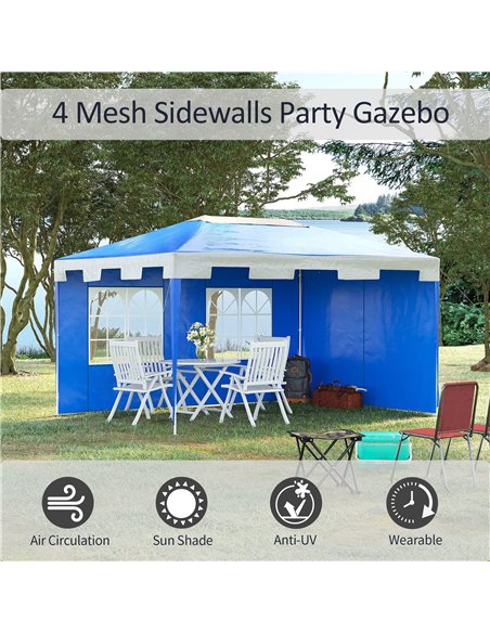 Outsunny 3 x 4 m Party Gazebo Marquee Garden Canopy Outdoor BBQ Tent Camping Patio Awning with 2 Sidewalls, Blue - pic 11016 | FastDaddyshop