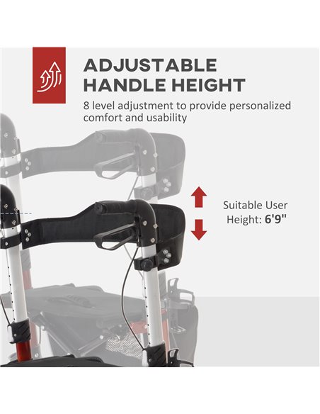 HOMCOM 88.5-106cm Aluminium Frame Rollator Walker, with Brakes - Red 712-061V00RD - pic 110163 | FastDaddyshop