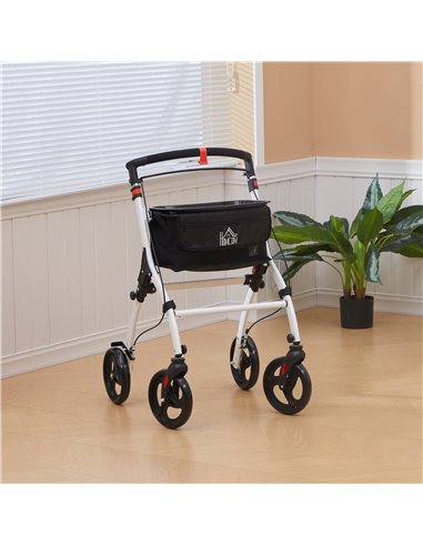 HOMCOM Folding Upright Rollator Walker with Lightweight Walking Frame, Storage Bag, Tray, Dual Brakes, Adjustable Handle Height,