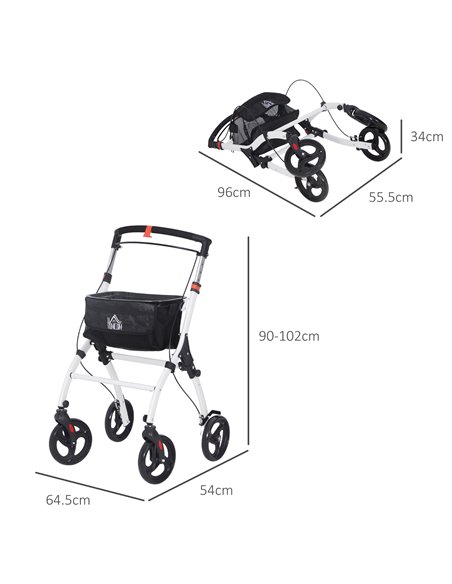 HOMCOM Folding Upright Rollator Walker with Lightweight Walking Frame, Storage Bag, Tray, Dual Brakes, Adjustable Handle Height, - pic 110170 | FastDaddyshop