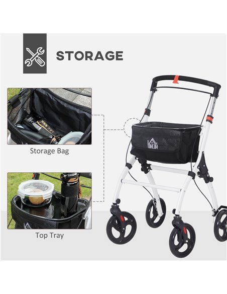 HOMCOM Folding Upright Rollator Walker with Lightweight Walking Frame, Storage Bag, Tray, Dual Brakes, Adjustable Handle Height, - pic 110171 | FastDaddyshop