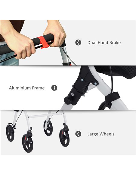 HOMCOM Folding Upright Rollator Walker with Lightweight Walking Frame, Storage Bag, Tray, Dual Brakes, Adjustable Handle Height, - pic 110174 | FastDaddyshop