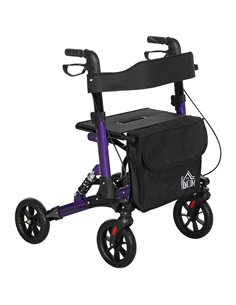 HOMCOM Folding Rollator Walker with Seat, Backrest, Lightweight Walking Frame with Storage Bag, Dual Brakes, Adjustable Handle H
