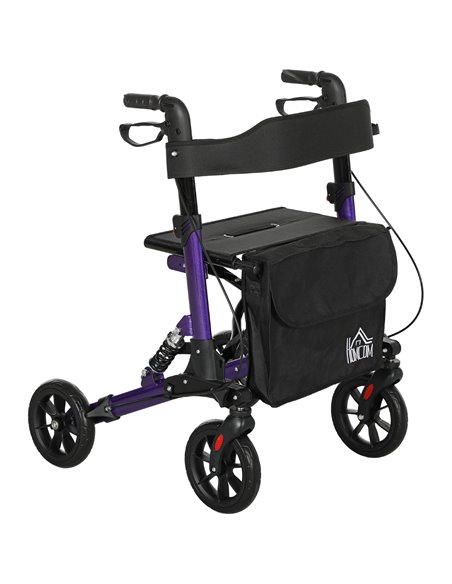 HOMCOM Folding Rollator Walker with Seat, Backrest, Lightweight Walking Frame with Storage Bag, Dual Brakes, Adjustable Handle H - pic 110177 | FastDaddyshop