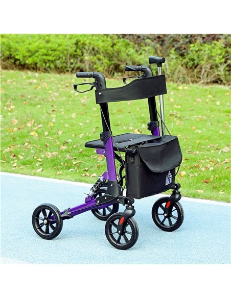 HOMCOM Folding Rollator Walker with Seat, Backrest, Lightweight Walking Frame with Storage Bag, Dual Brakes, Adjustable Handle H - pic 110178 | FastDaddyshop