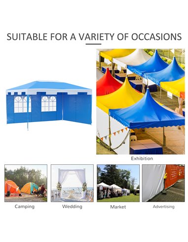 Outsunny 3 x 4 m Party Gazebo Marquee Garden Canopy Outdoor BBQ Tent Camping Patio Awning with 2 Sidewalls, Blue
