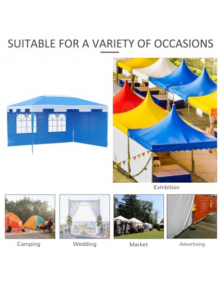 Outsunny 3 x 4 m Party Gazebo Marquee Garden Canopy Outdoor BBQ Tent Camping Patio Awning with 2 Sidewalls, Blue - pic 11018 | FastDaddyshop