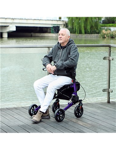 HOMCOM Folding Rollator Walker with Seat, Backrest, Lightweight Walking Frame with Storage Bag, Dual Brakes, Adjustable Handle H