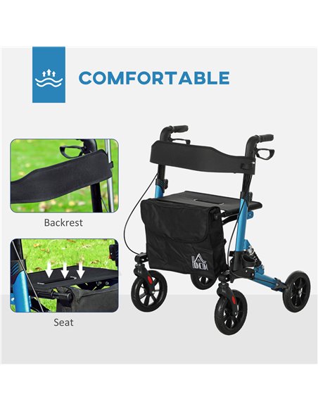 HOMCOM Folding Rollator Walker with Seat, Backrest, Lightweight Walking Frame with Storage Bag, Dual Brakes, Adjustable Handle H - pic 110189 | FastDaddyshop