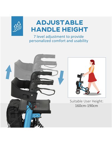 HOMCOM Folding Rollator Walker with Seat, Backrest, Lightweight Walking Frame with Storage Bag, Dual Brakes, Adjustable Handle H