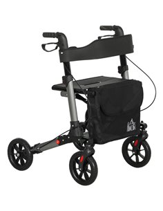 HOMCOM 4 Wheel Rollator with Seat and Back, Folding Mobility Walker with Carry Bag, Adjustable Height, Dual Brakes, Cane Holder,