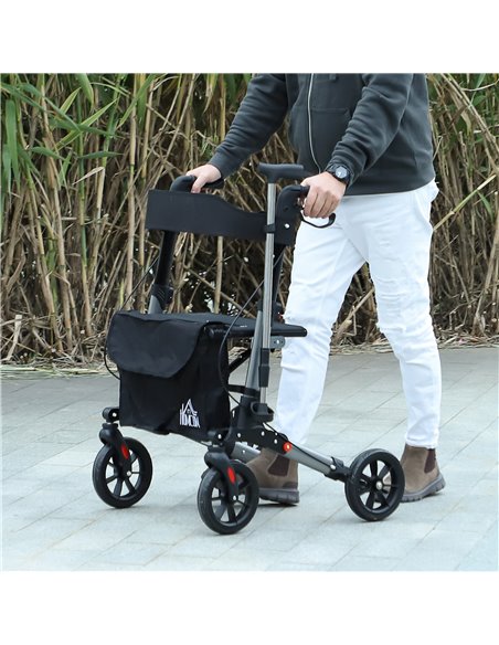 HOMCOM 4 Wheel Rollator with Seat and Back, Folding Mobility Walker with Carry Bag, Adjustable Height, Dual Brakes, Cane Holder, - pic 110196 | FastDaddyshop