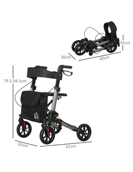 HOMCOM 4 Wheel Rollator with Seat and Back, Folding Mobility Walker with Carry Bag, Adjustable Height, Dual Brakes, Cane Holder, - pic 110197 | FastDaddyshop
