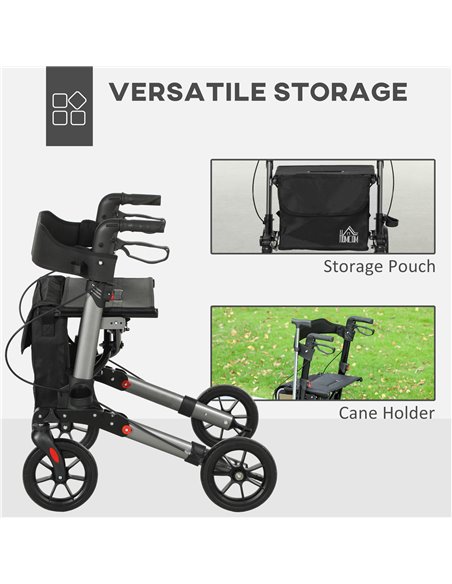HOMCOM 4 Wheel Rollator with Seat and Back, Folding Mobility Walker with Carry Bag, Adjustable Height, Dual Brakes, Cane Holder, - pic 110199 | FastDaddyshop